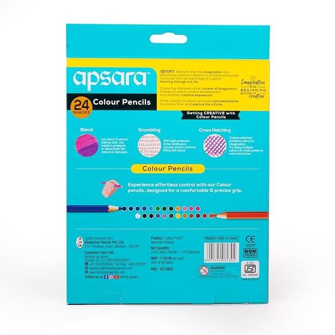 Apsara Colour Pencils | Brilliant Colours | Hex Shape | Easy Grip | Superior Lead Quality | School & College use (24 Full Size), Multicolor - Image 2