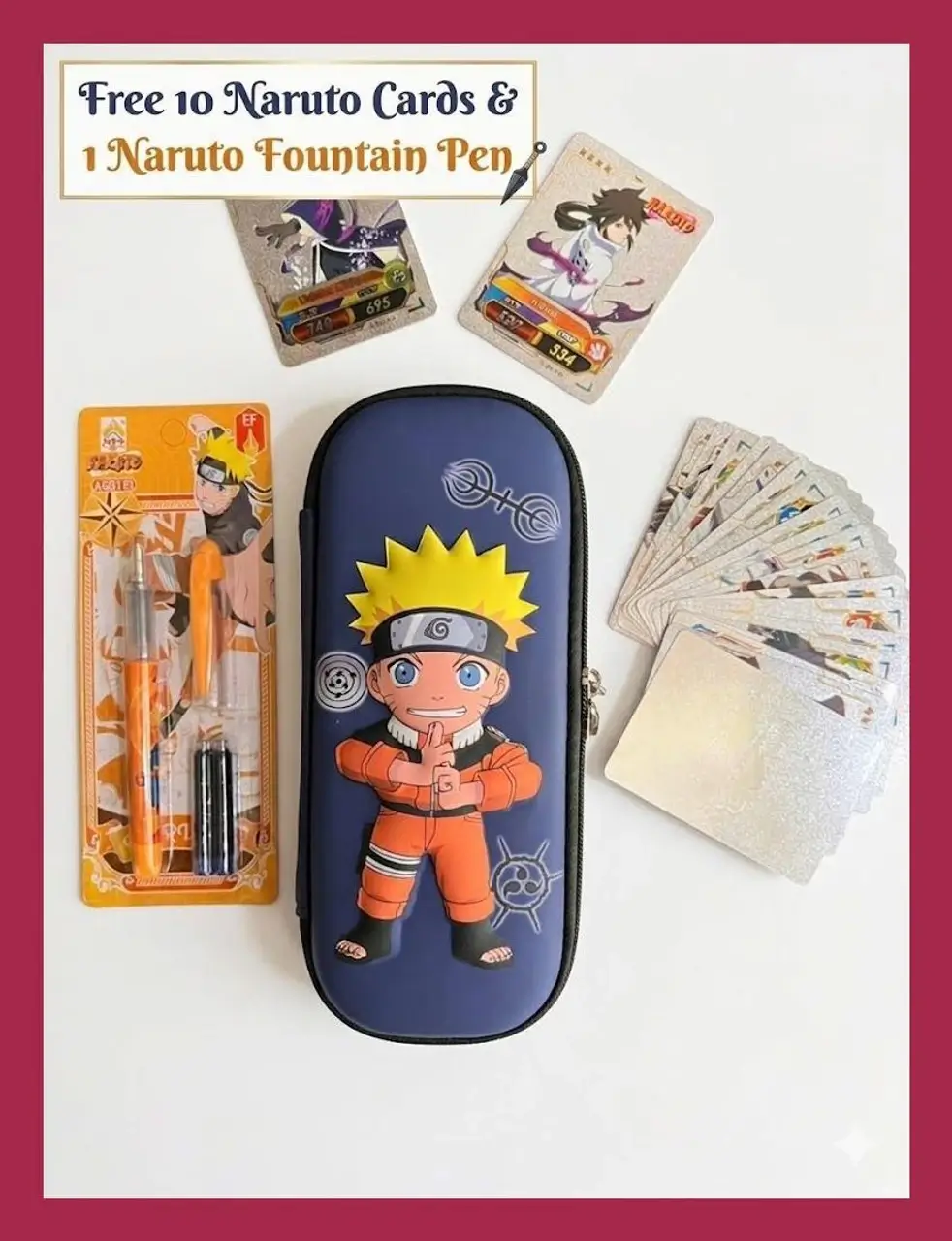 Naruto pencil pouch with 10 cards & Fountain Pen - Image 2